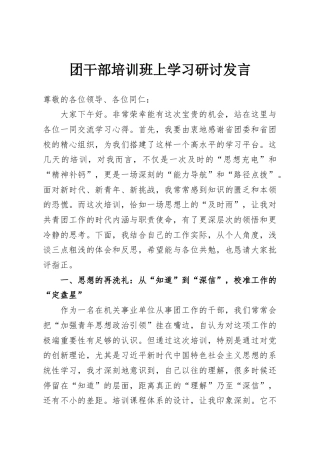 团干部培训班上学习研讨发言