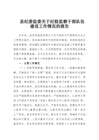县纪委监委关于纪检监察干部队伍建设工作情况的报告