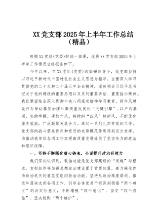 XX党支部2025年上半年工作总结（精品）