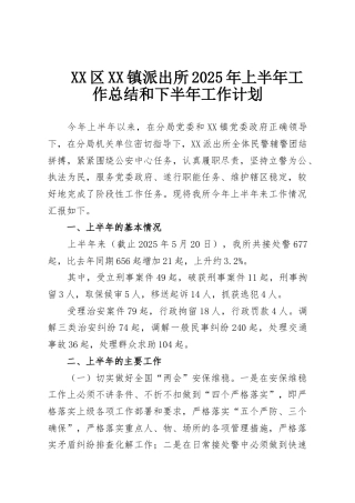 XX区XX镇派出所2025年上半年工作总结和下半年工作计划