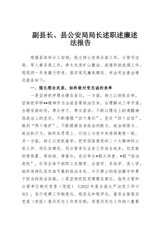 副县长、县公安局局长述职述廉述法报告
