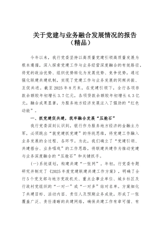 关于党建与业务融合发展情况的报告（精品）