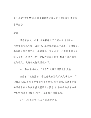 关于全省XX市XX州纪委监委规范化法治化正规化建设情况的督导报告