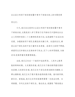 在全县乡科级干部进修班暨中青年干部培训班上的专题党课