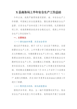 X县商务局上半年安全生产工作总结