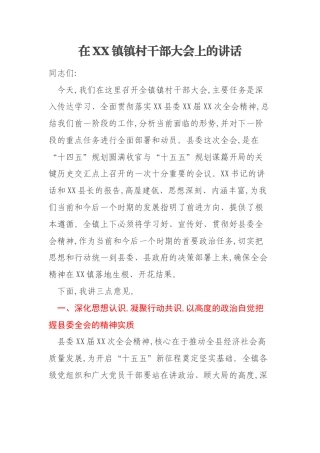在XX镇镇村干部大会上的讲话