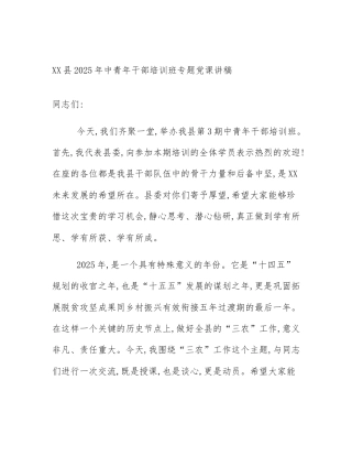 XX县2025年中青年干部培训班专题党课讲稿