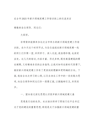 在全市2025年新兴领域党建工作培训班上的交流发言