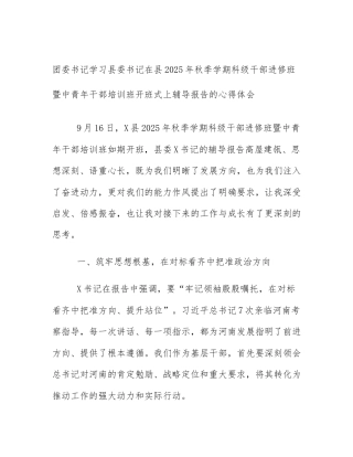 团委书记学习县委书记在县2025年秋季学期科级干部进修班暨中青年干部培训班开班式上辅导报告的心得体会