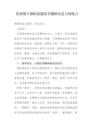 在深化干部队伍建设专题研讨会上的发言