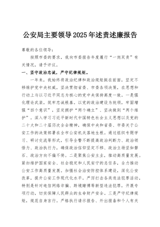 公安局主要领导2025年述责述廉报告