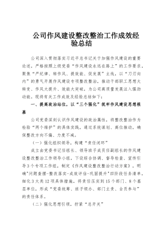 公司作风建设整改整治工作成效经验总结