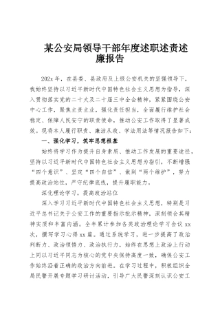 某公安局领导干部年度述职述责述廉报告