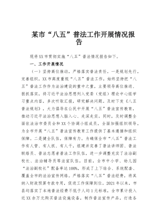 某市“八五”普法工作开展情况报告