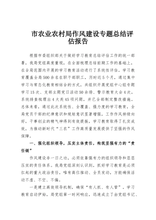 市农业农村局作风建设专题总结评估报告