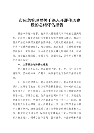 市应急管理局关于深入开展作风建设的总结评估报告