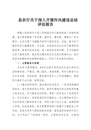 县农行关于深入开展作风建设总结评估报告