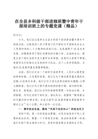 在全县乡科级干部进修班暨中青年干部培训班上的专题党课（精品）
