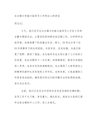 在全镇乡村振兴指导员工作例会上的讲话