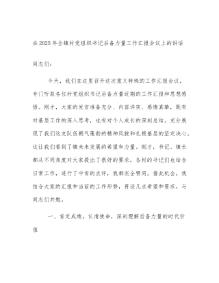 在2025年全镇村党组织书记后备力量工作汇报会议上的讲话