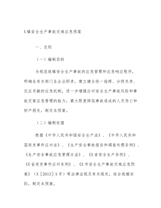 X镇安全生产事故灾难应急预案