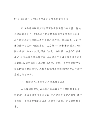 XX技术保障中心2025年度暑运保障工作情况报告