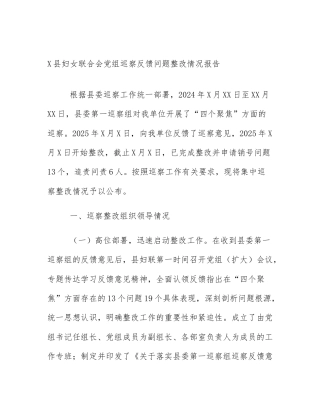 X县妇女联合会党组巡察反馈问题整改情况报告