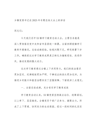 乡镇党委书记在2025年专题总结大会上的讲话