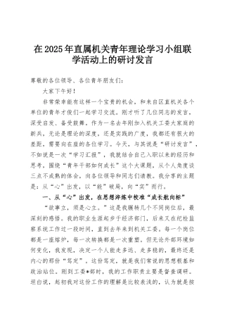 在2025年直属机关青年理论学习小组联学活动上的研讨发言