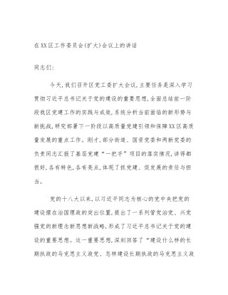在XX区工作委员会(扩大)会议上的讲话