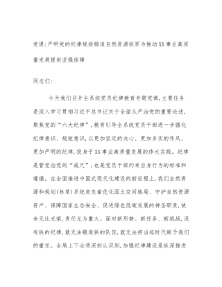党课_严明党的纪律规矩锻造自然资源铁军为推动XX事业高质量发展提供坚强保障