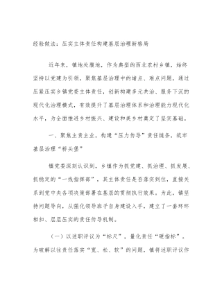 经验做法：压实主体责任构建基层治理新格局