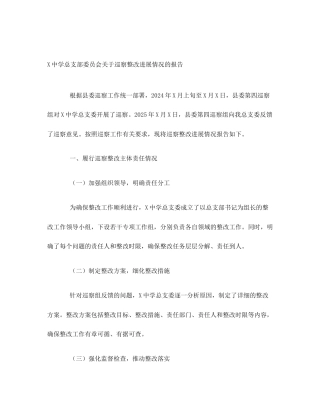 X中学总支部委员会关于巡察整改进展情况的报告