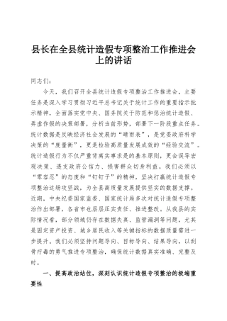 县长在全县统计造假专项整治工作推进会上的讲话
