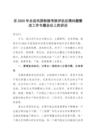 在2025年全县巩固衔接考核评估反馈问题整改工作专题会议上的讲话
