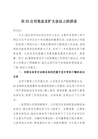 在XX公司党总支扩大会议上的讲话