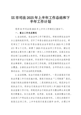 XX市司法2025年上半年工作总结和下半年工作计划