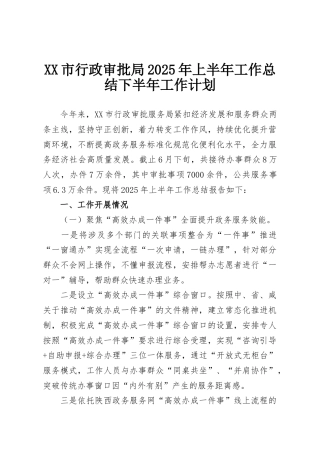 XX市行政审批局2025年上半年工作总结下半年工作计划