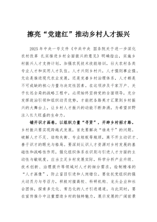 擦亮“党建红”推动乡村人才振兴
