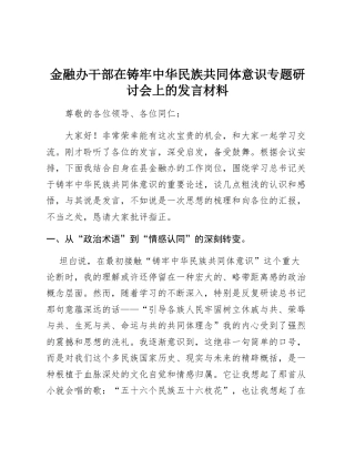 金融办干部在铸牢中华民族共同体意识专题研讨会上的发言材料稿