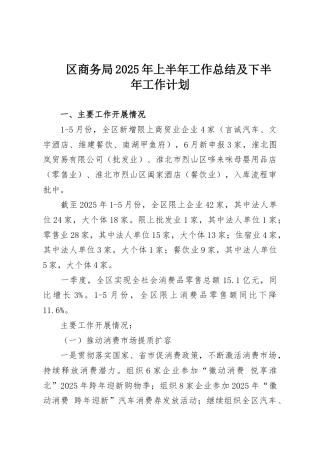 区商务局2025年上半年工作总结及下半年工作计划