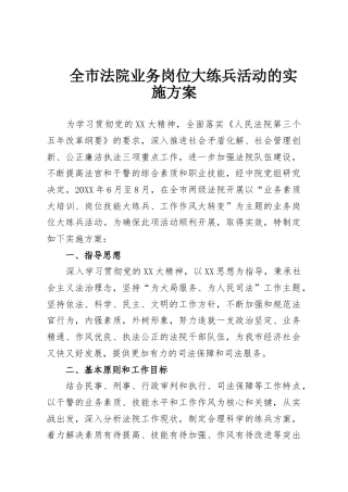 全市法院业务岗位大练兵活动的实施方案
