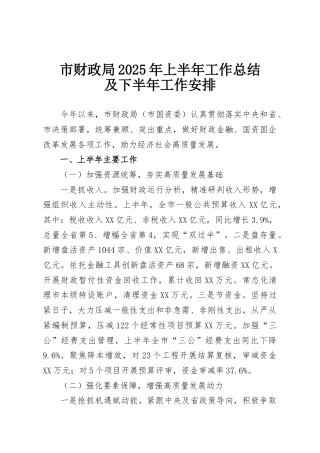 市财政局2025年上半年工作总结及下半年工作安排