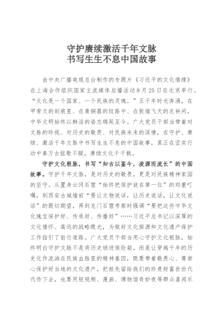 守护赓续激活千年文脉，书写生生不息中国故事