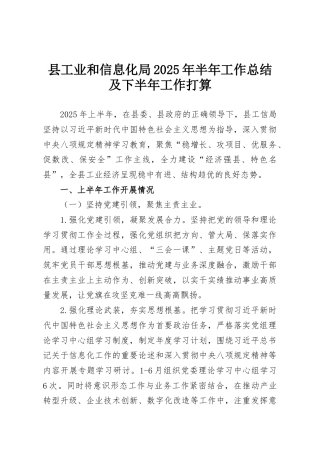 县工业和信息化局2025年半年工作总结及下半年工作打算