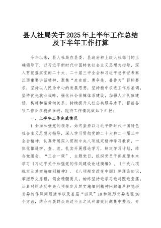 县人社局关于2025年上半年工作总结及下半年工作打算