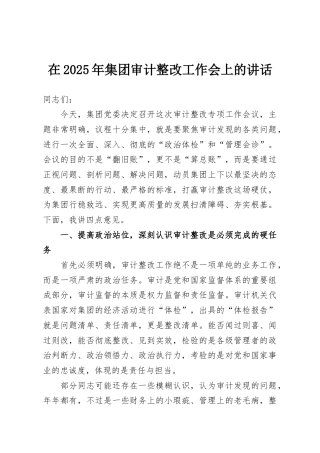 在2025年集团审计整改工作会上的讲话