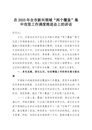 在2025年全市新兴领域“两个覆盖”集中攻坚工作调度推进会上的讲话