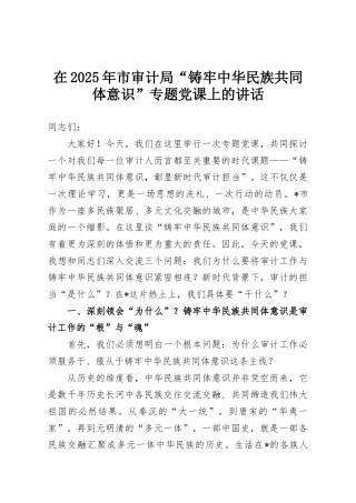在2025年市审计局“铸牢中华民族共同体意识”专题党课上的讲话