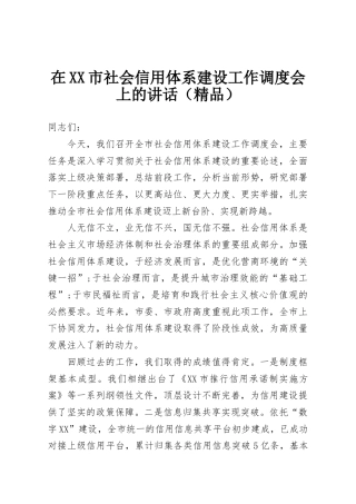 在XX市社会信用体系建设工作调度会上的讲话（精品）